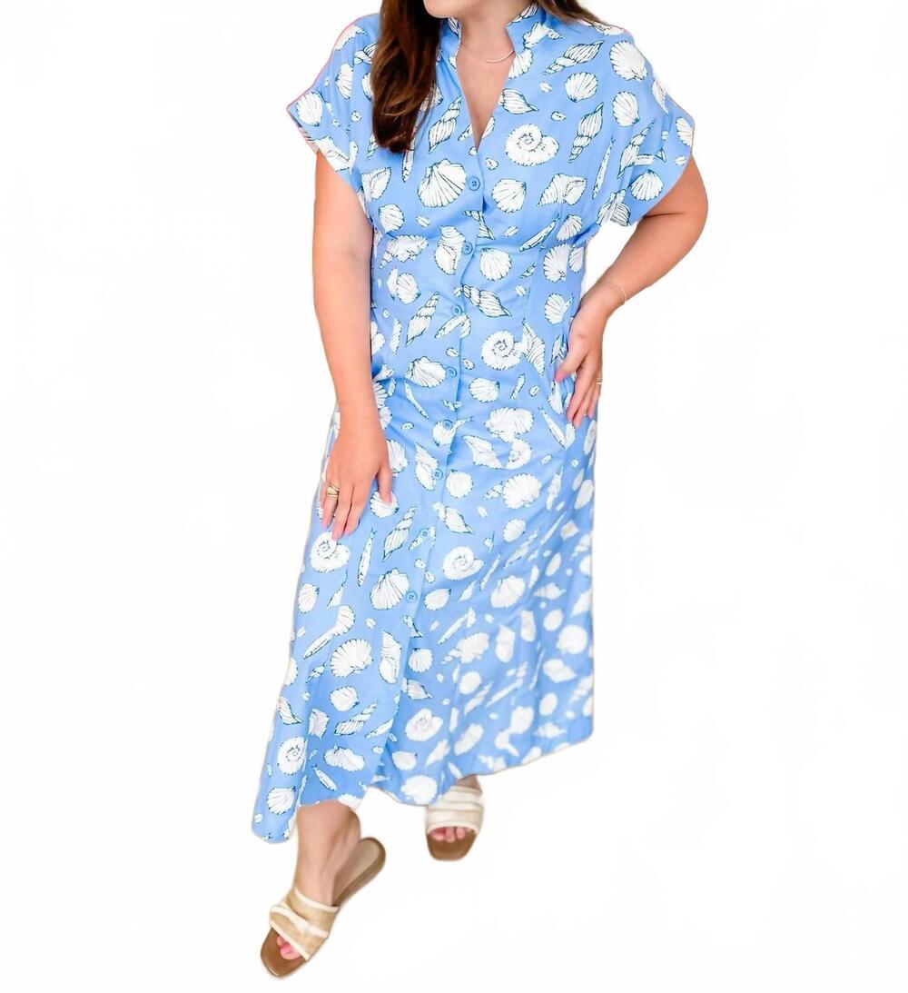 NEW ENTRO seashell serenade midi dress in blue